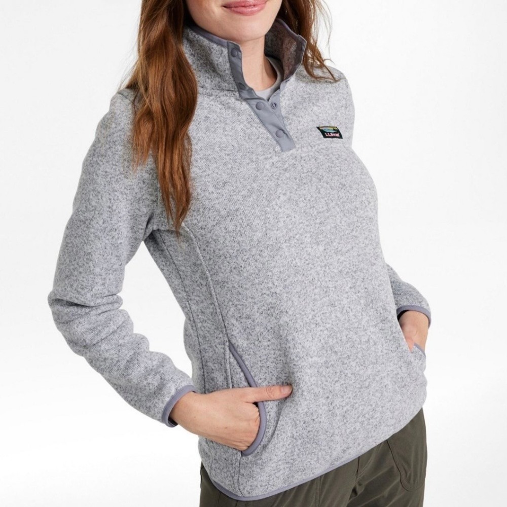 L.L.Bean Womens Heathered Gray Front Snap Pullover‎ Fleece Sweater - Size SP